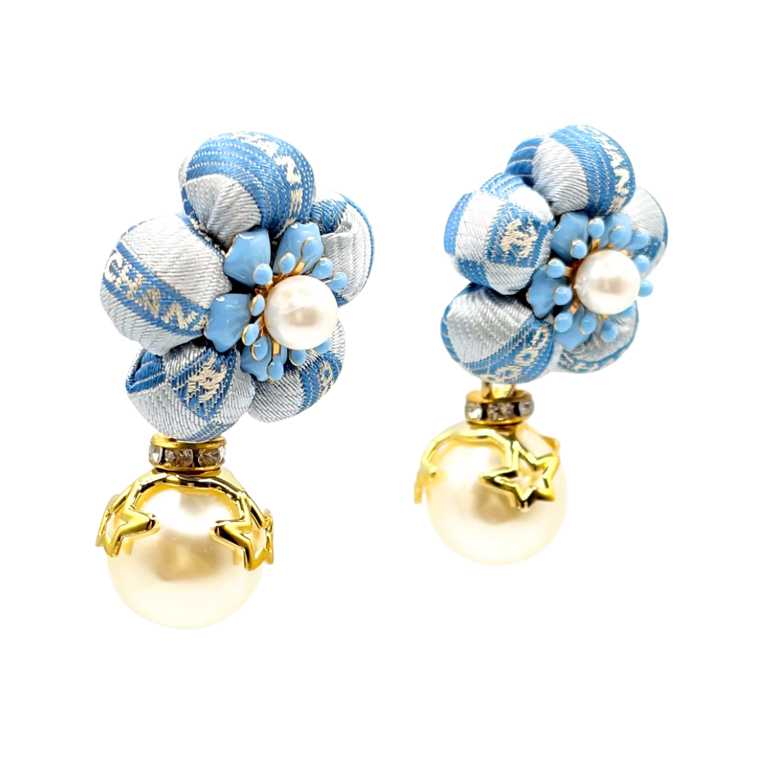 Checkerboard CC Vintage Silk Necktie Drop Earrings