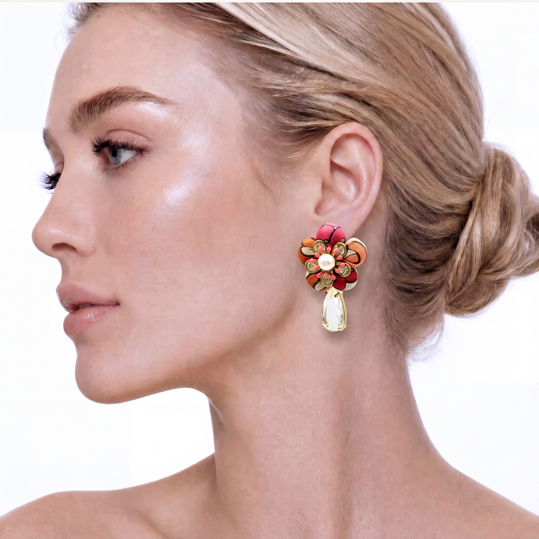 Bold Chain Vintage Silk Necktie Drop Earrings