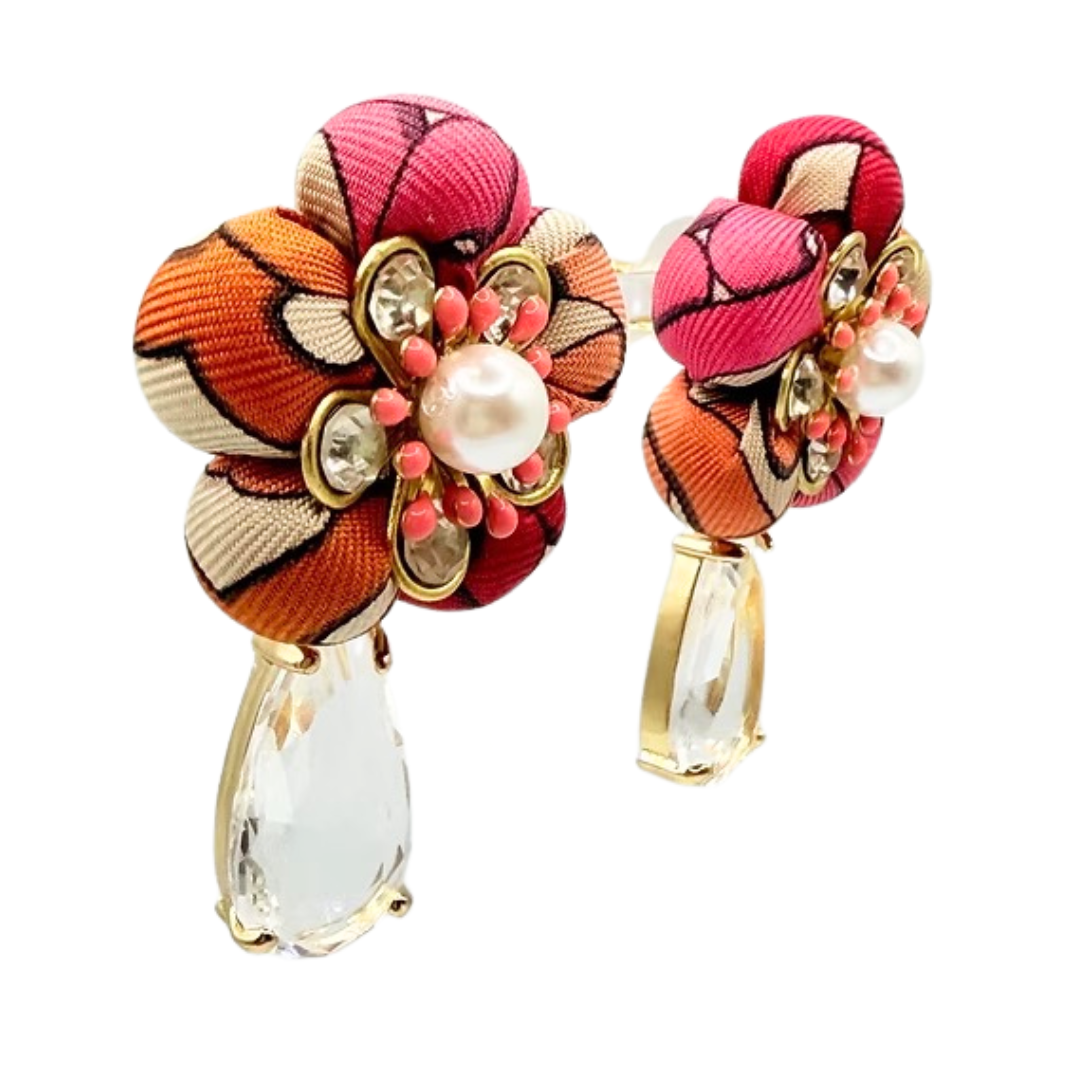Bold Chain Vintage Silk Necktie Drop Earrings