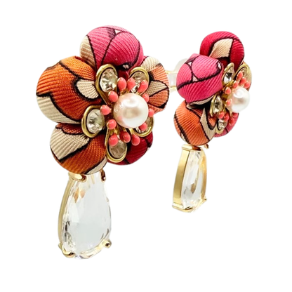 Bold Chain Vintage Silk Necktie Drop Earrings