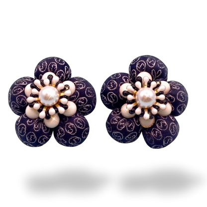 GG Flower Vintage Silk Necktie Stud Earrings