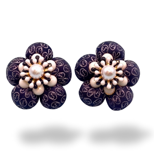 GG Flower Vintage Silk Necktie Stud Earrings