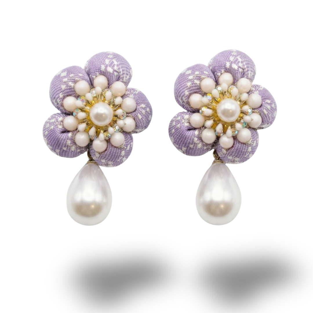 Flower Vintage Silk Necktie Drop Earrings