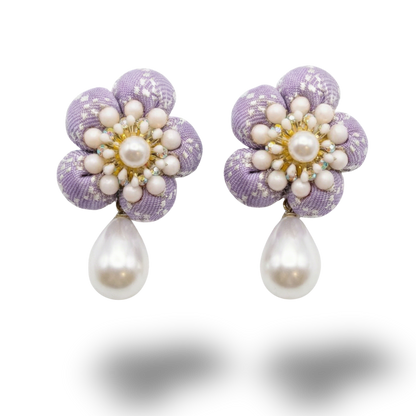 Flower Vintage Silk Necktie Drop Earrings