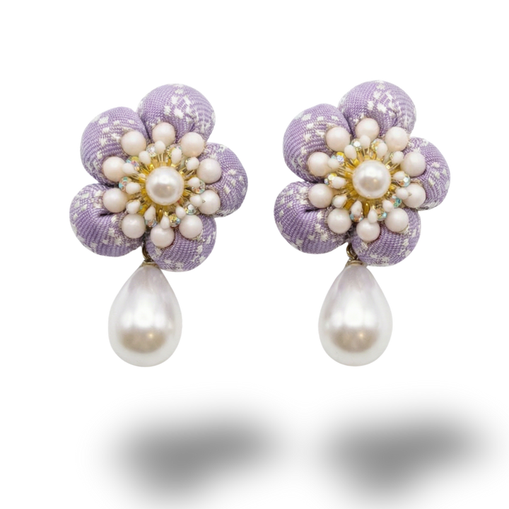 Flower Vintage Silk Necktie Drop Earrings