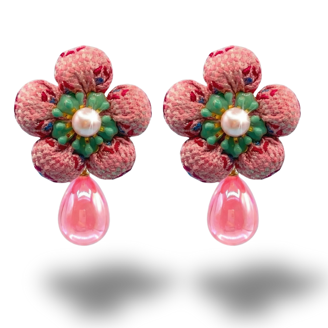 Flower Vintage Silk Necktie Drop Earrings