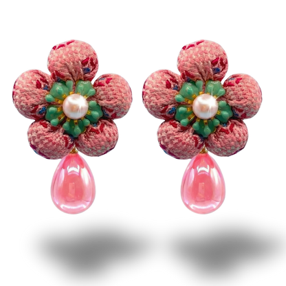 Flower Vintage Silk Necktie Drop Earrings