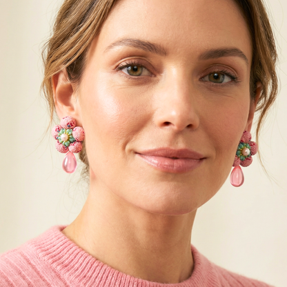 Flower Vintage Silk Necktie Drop Earrings