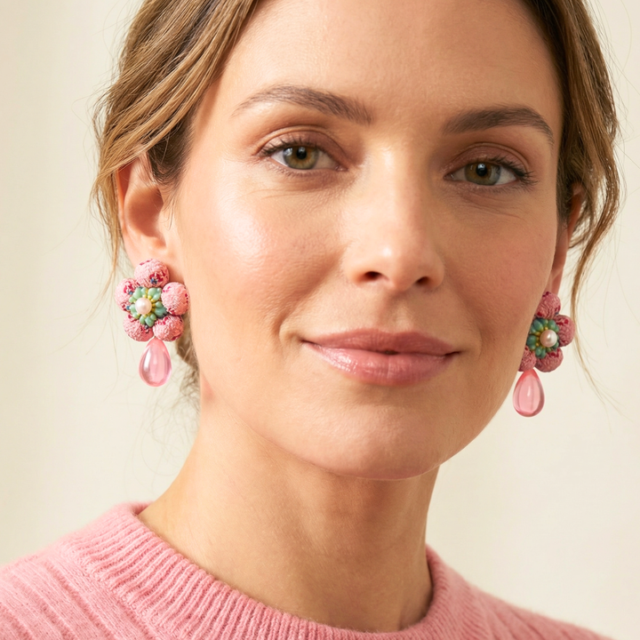 Flower Vintage Silk Necktie Drop Earrings