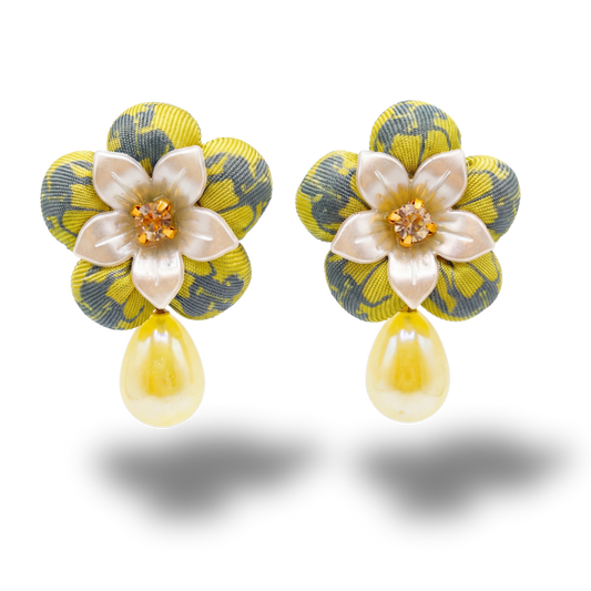 Equestrian Flower Vintage Silk Necktie Drop Earrings