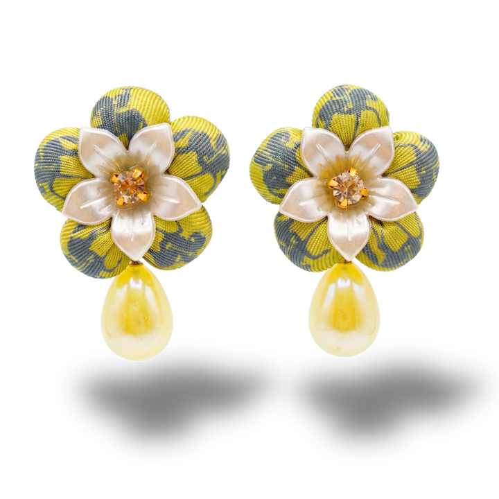 Equestrian Flower Vintage Silk Necktie Drop Earrings