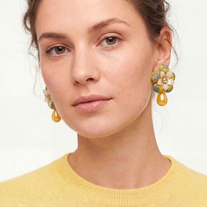 Equestrian Flower Vintage Silk Necktie Drop Earrings