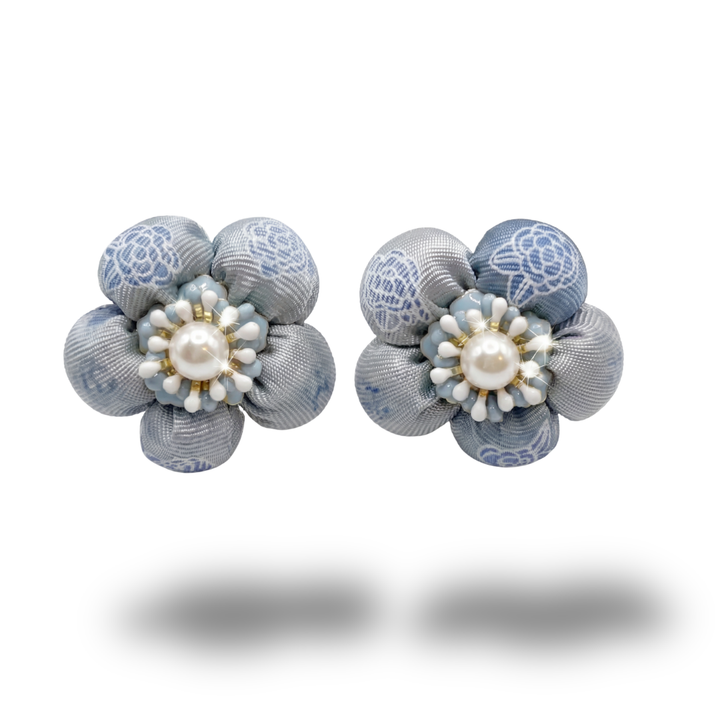 Camellia Flower Vintage Silk Necktie Stud Earrings