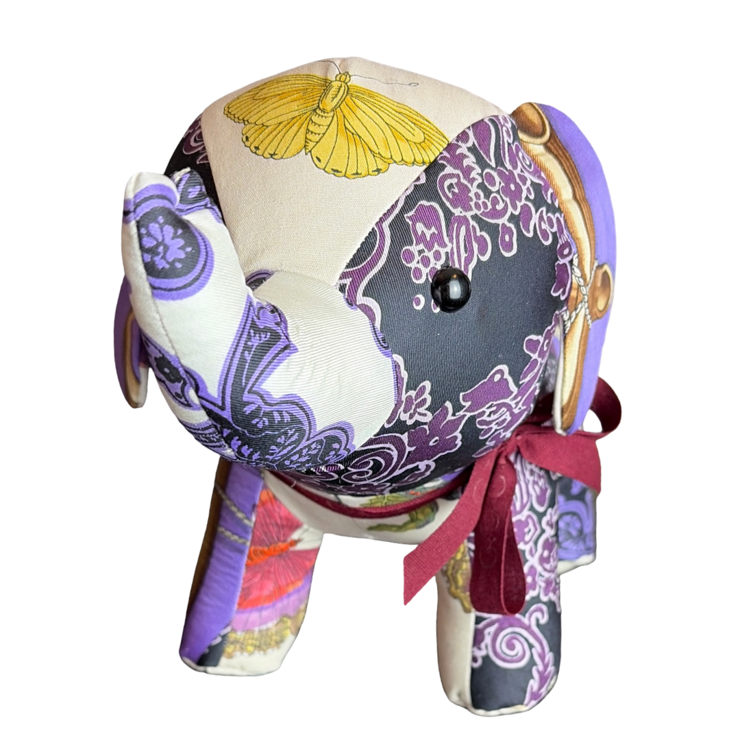 Purple Paisley Bamboo Vintage Silk Scarf Lucky Elephant