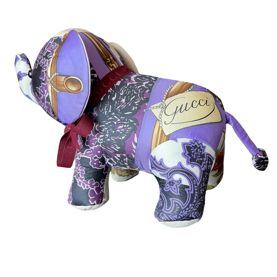 Purple Paisley Bamboo Vintage Silk Scarf Lucky Elephant