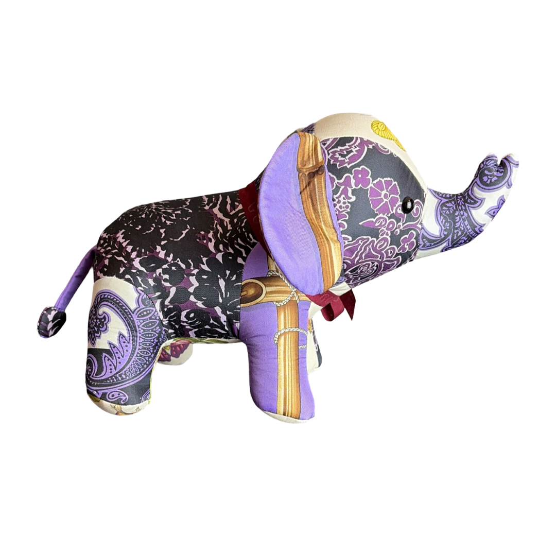 Purple Paisley Bamboo Vintage Silk Scarf Lucky Elephant