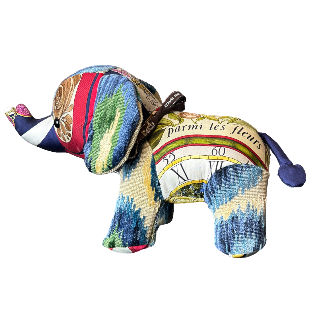Hermes Parmi les Fleurs Je Compte les Heures Scarf Patchwork Elephant at Vintage Luxe Up