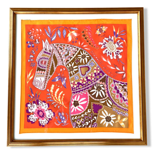Framed Hermes Scarf En Attendant Ulysse Framed Vintage Silk Scarf 20" Vintage Hermes at Vintage Luxe Up