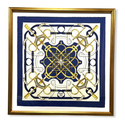 Framed Hermes Scarf Eperon d'Or Framed Vintage Silk Scarf 20" Vintage Hermes at Vintage Luxe Up