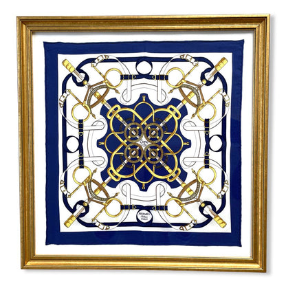 Framed Hermes Scarf Eperon d'Or Framed Vintage Silk Scarf 20" Vintage Hermes at Vintage Luxe Up
