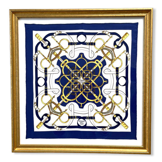 Framed Hermes Scarf Eperon d'Or Framed Vintage Silk Scarf 20" Vintage Hermes at Vintage Luxe Up
