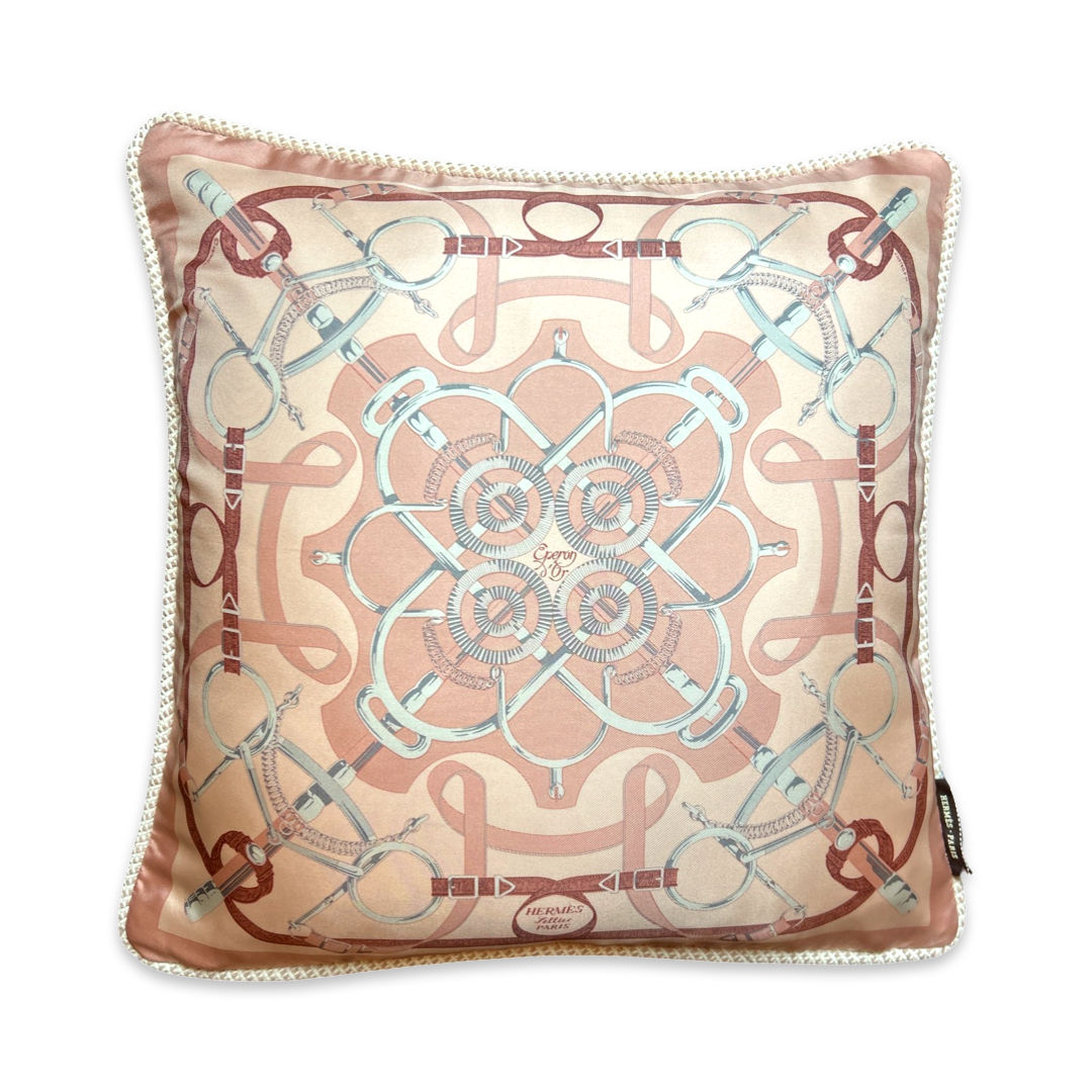Eperon d'Or Pink Vintage Silk Scarf Pillow 17"