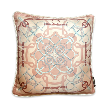 Vintage Hermes Pillow Eperon d'Or Pink Vintage Silk Scarf Pillow 17" at Vintage Luxe Up