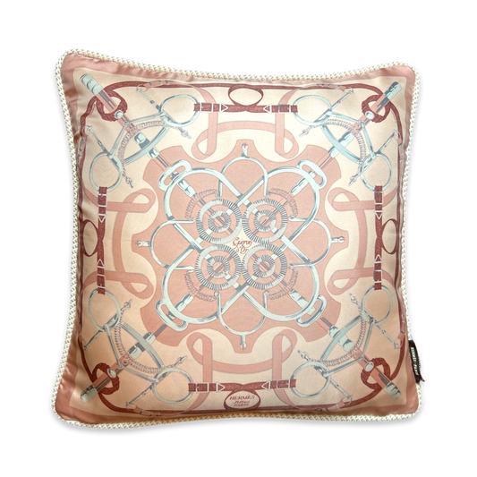 Vintage Hermes Pillow Eperon d'Or Pink Vintage Silk Scarf Pillow 17" at Vintage Luxe Up