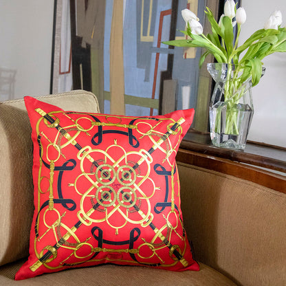 Eperon d'Or Red Vintage Silk Scarf Pillow 17"
