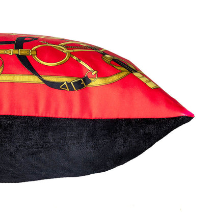 Eperon d'Or Red Vintage Silk Scarf Pillow 17"