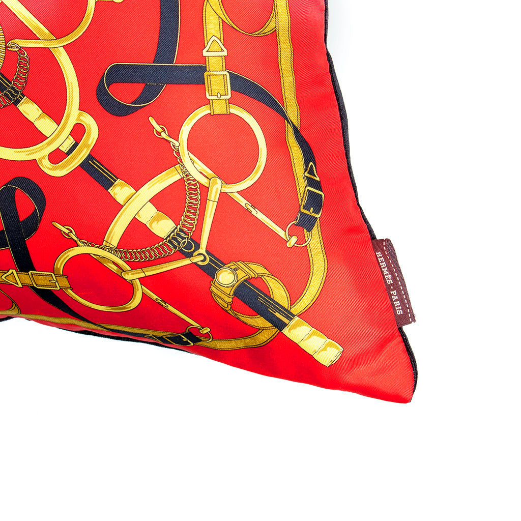 Eperon d'Or Red Vintage Silk Scarf Pillow 17"