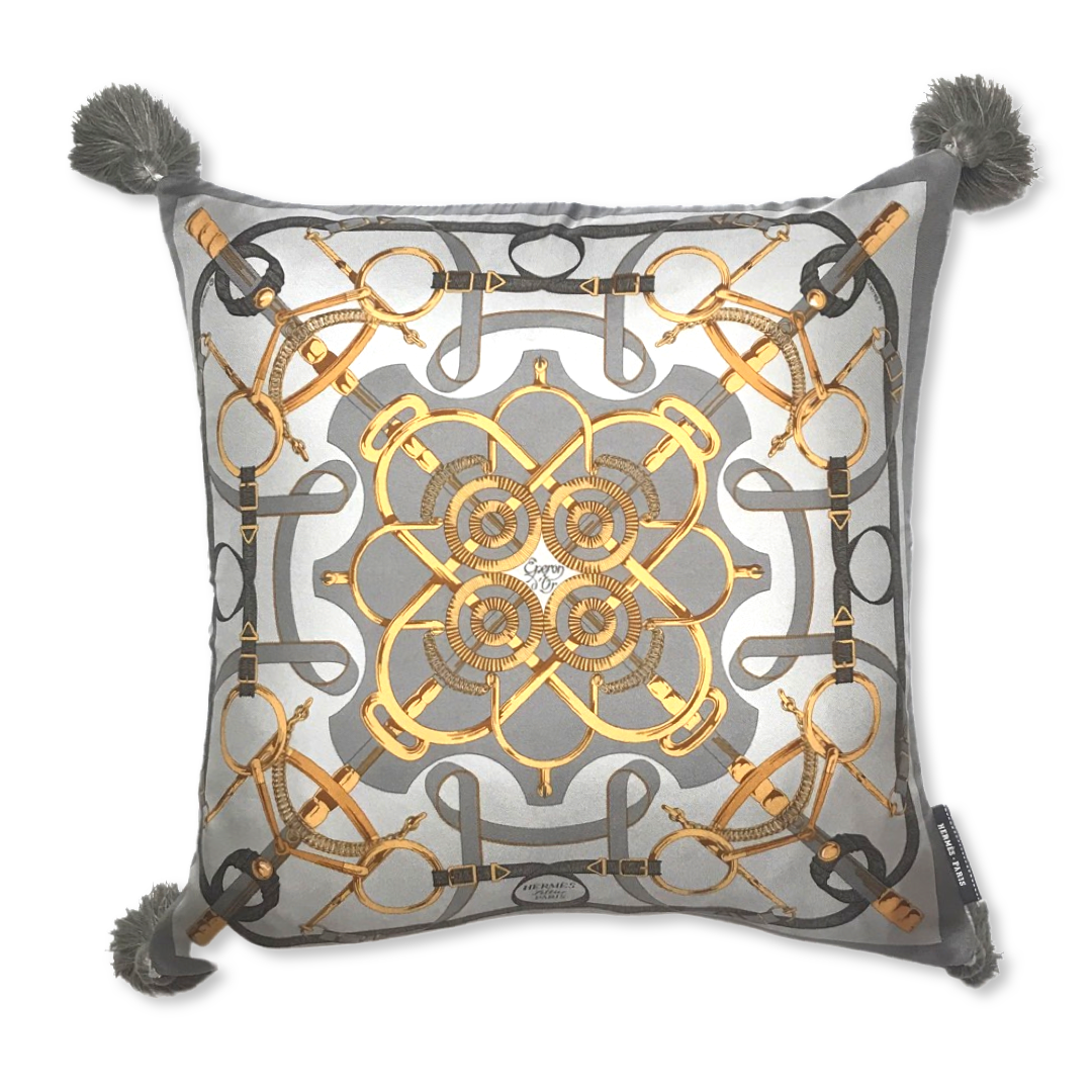 Eperon d'Or Silver Vintage Silk Scarf Pillow 17"
