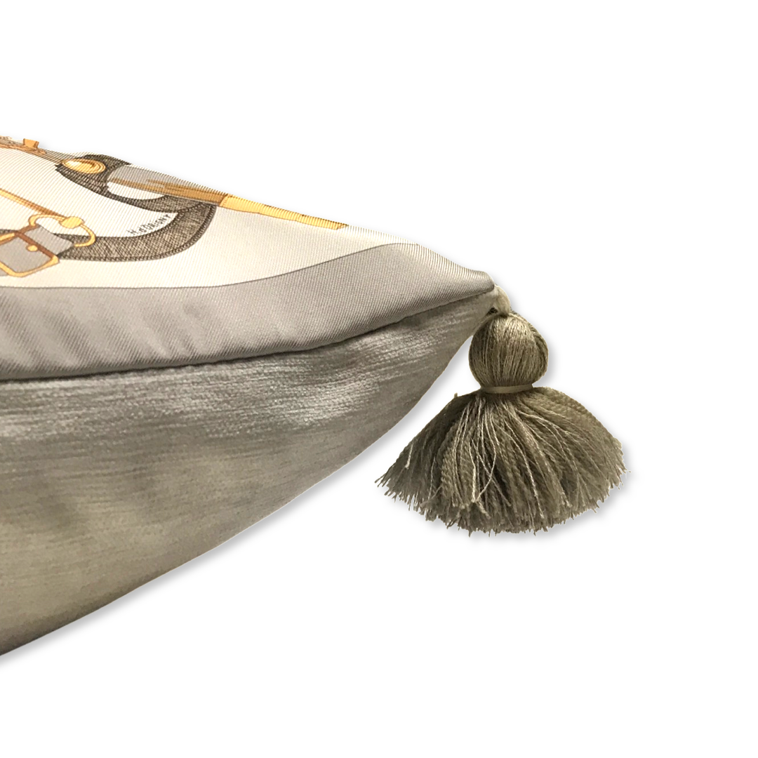Eperon d'Or Silver Vintage Silk Scarf Pillow 17"
