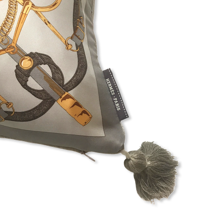 Eperon d'Or Silver Vintage Silk Scarf Pillow 17"