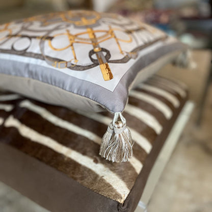 Eperon d'Or Silver Vintage Silk Scarf Pillow 17"