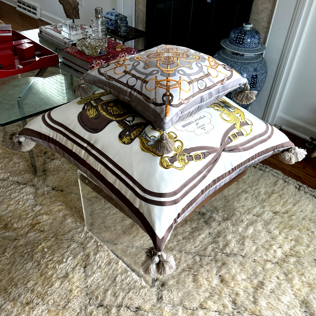 Eperon d'Or Silver Vintage Silk Scarf Pillow 17"