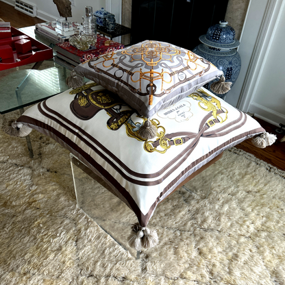 Eperon d'Or Silver Vintage Silk Scarf Pillow 17"