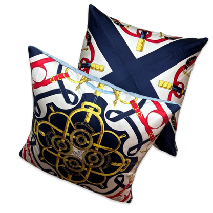 Vintage Hermes Pillow Eperon d'Or Vintage Silk Scarf Pillows 24" at Vintage Luxe Up