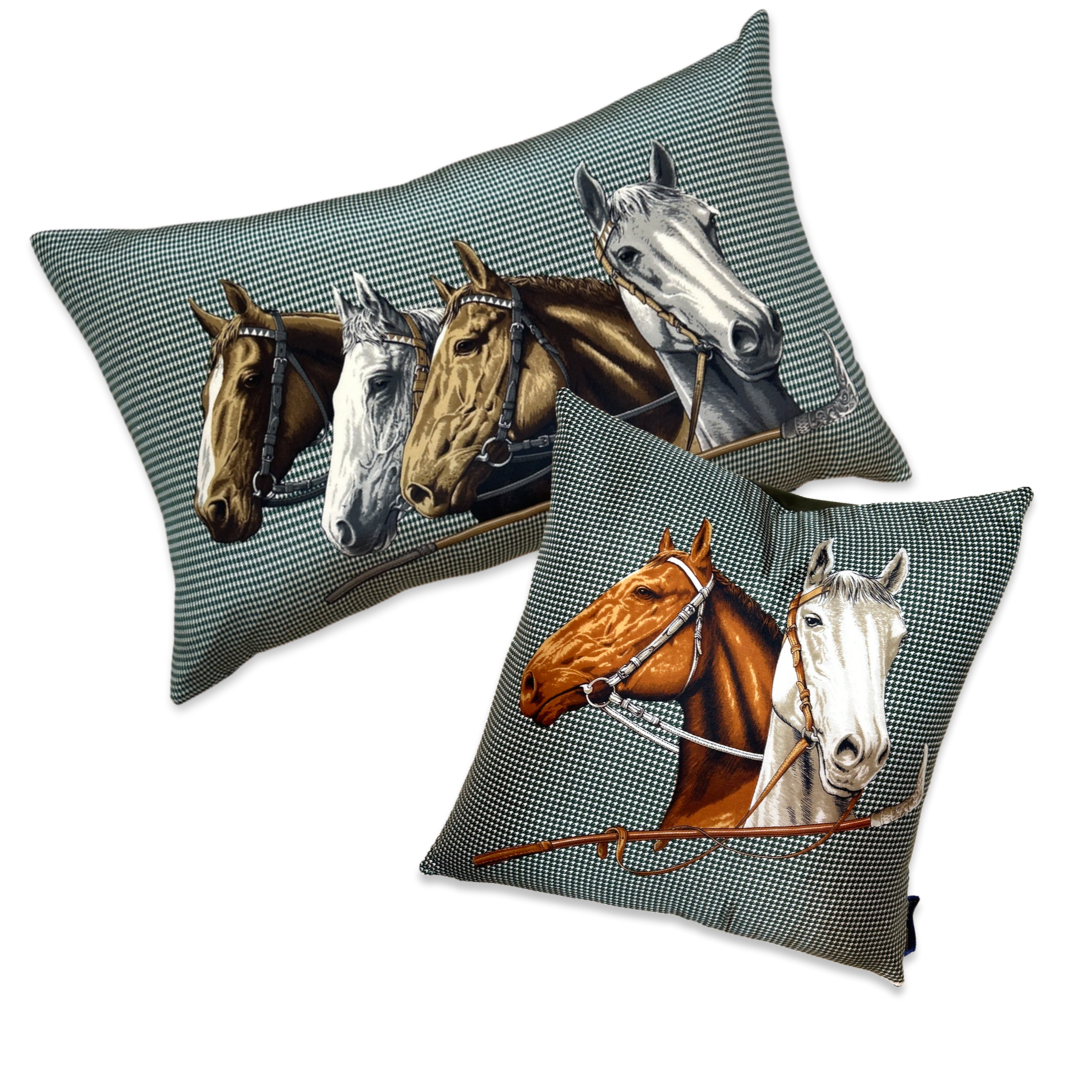 Vintage Ralph Lauren Pillow Equestrian Houndstooth Green Vintage Scarf Pillows at Vintage Luxe Up