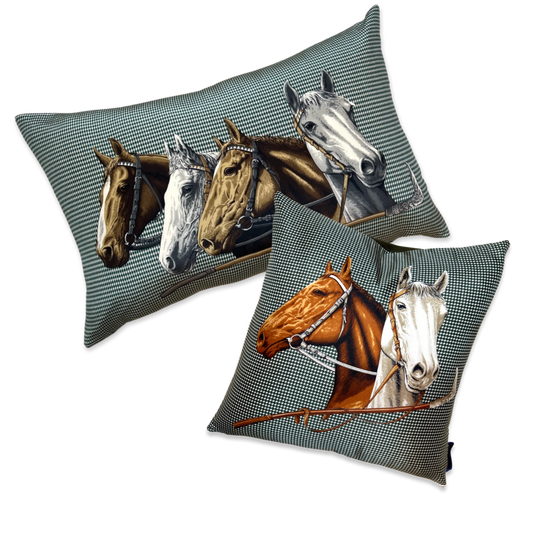Vintage Ralph Lauren Pillow Equestrian Houndstooth Green Vintage Scarf Pillows at Vintage Luxe Up