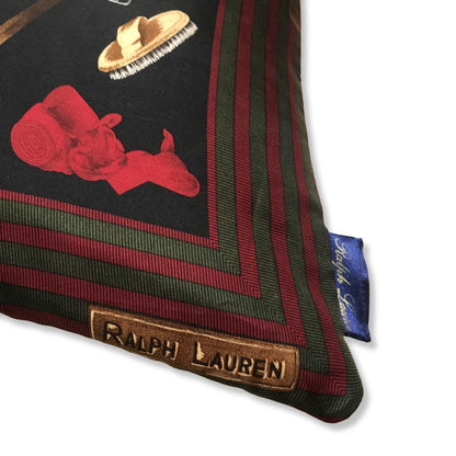 Equestrian Navy Vintage Silk Scarf Pillow 20"