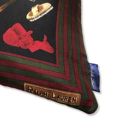 Equestrian Navy Vintage Silk Scarf Pillow 20"