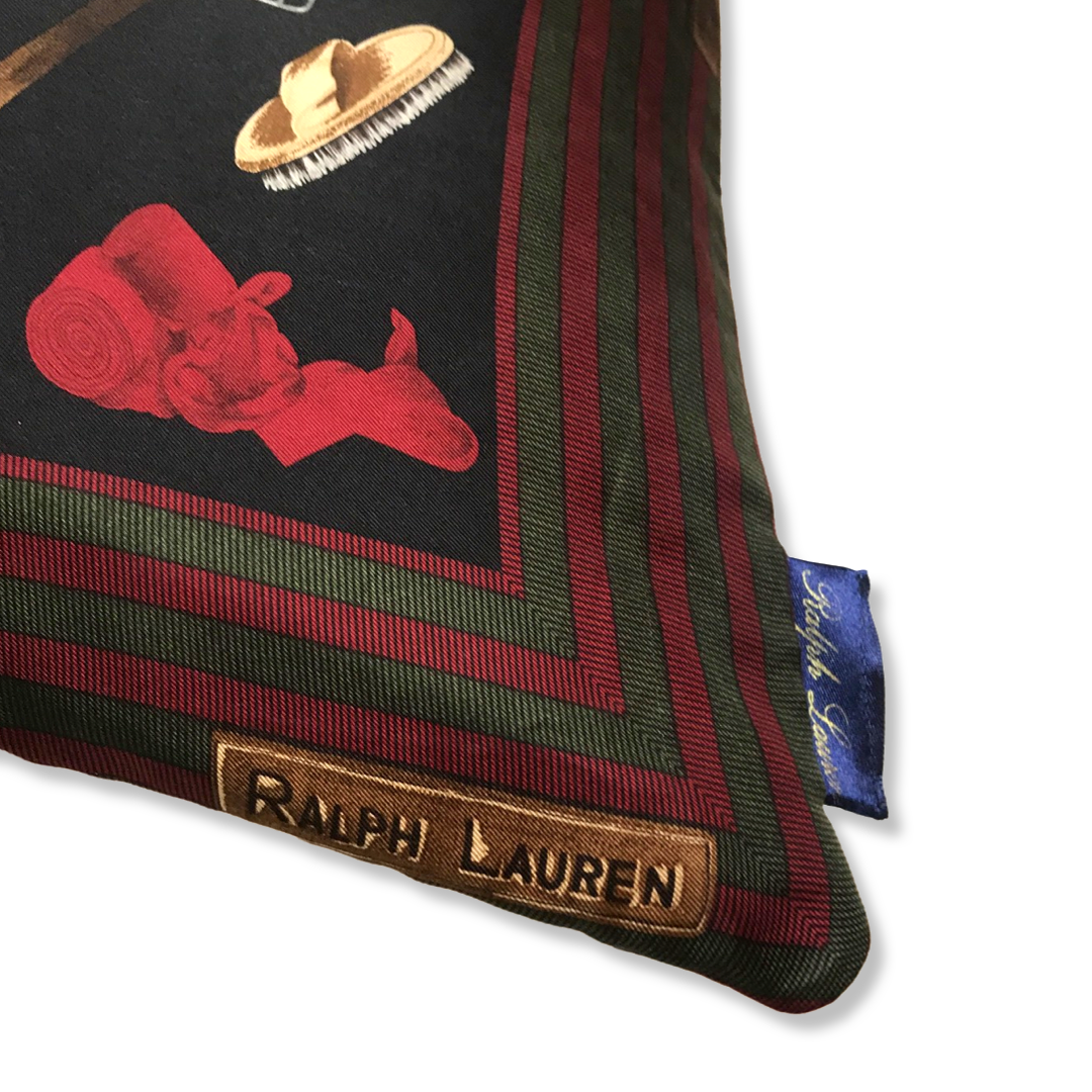 Equestrian Navy Vintage Silk Scarf Pillow 20"