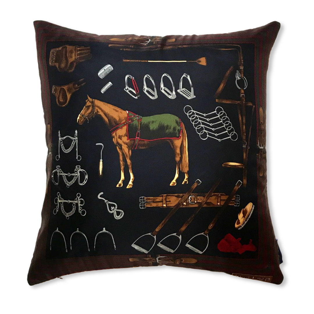 RALPH LAUREN Equestrian Vintage Silk Scarf Pillow Cover 20" Throw Pillow Decorative Pillow