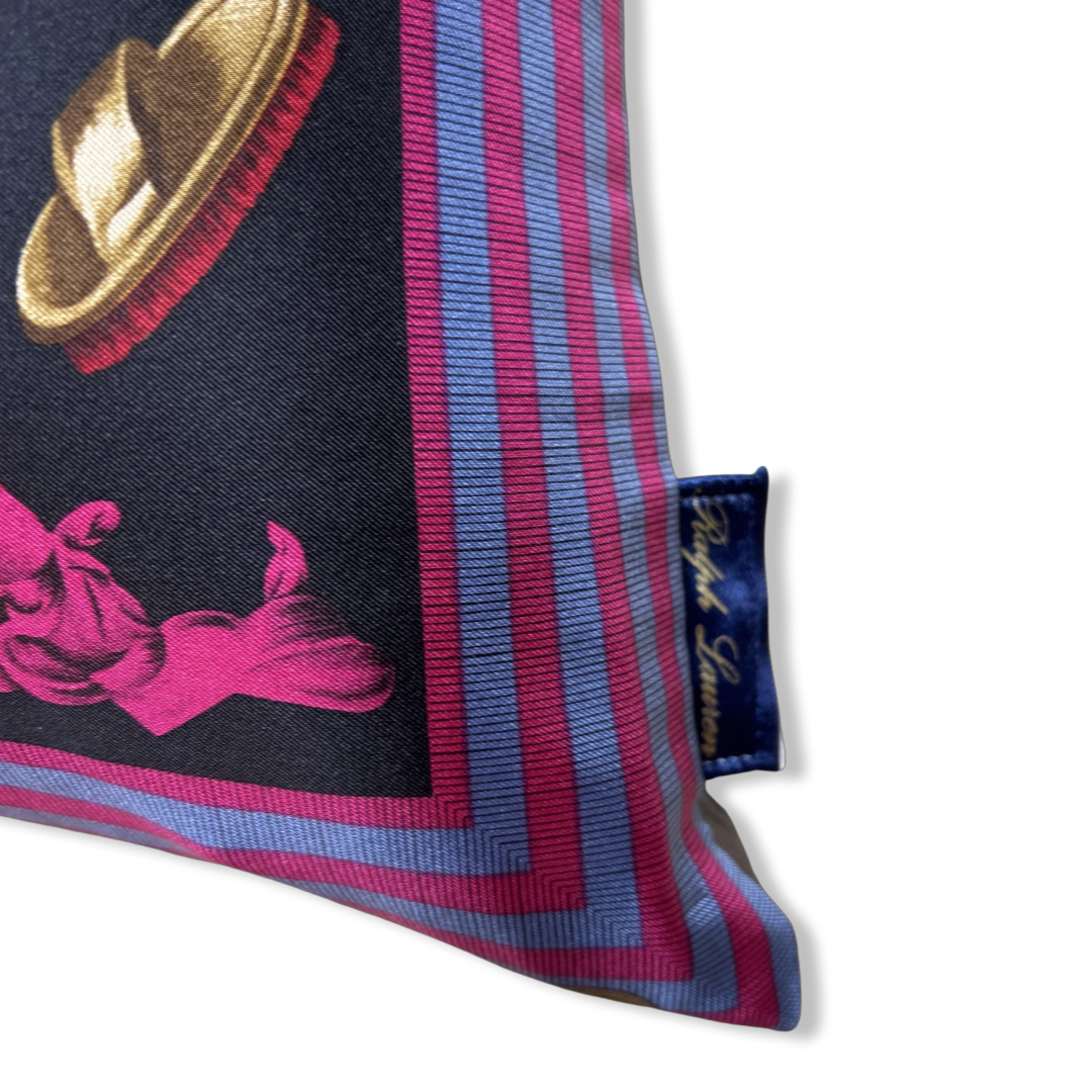 Equestrian Navy Vintage Silk Scarf Pillows 22"