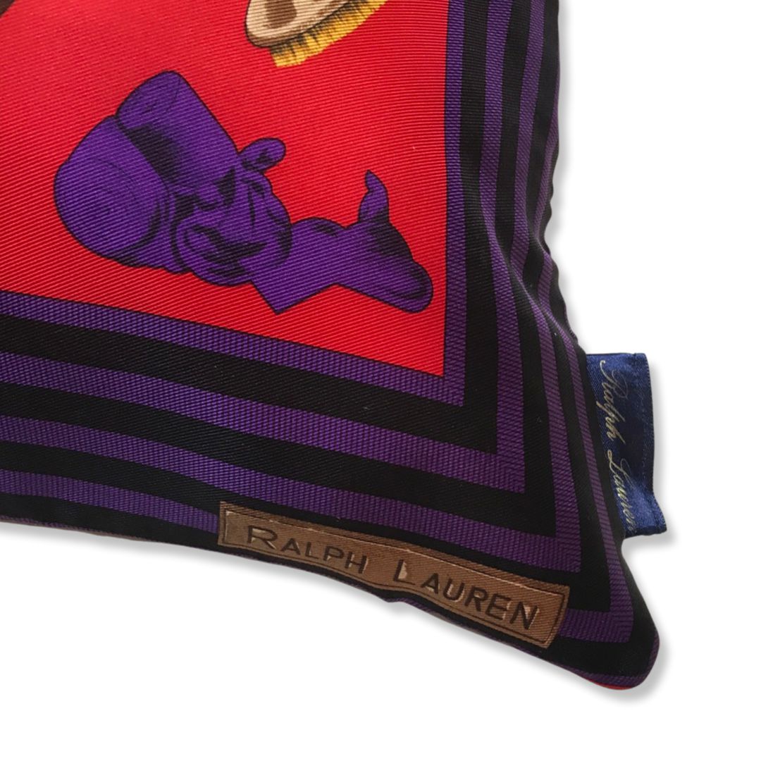 Equestrian Red Vintage Silk Scarf Pillow 20"