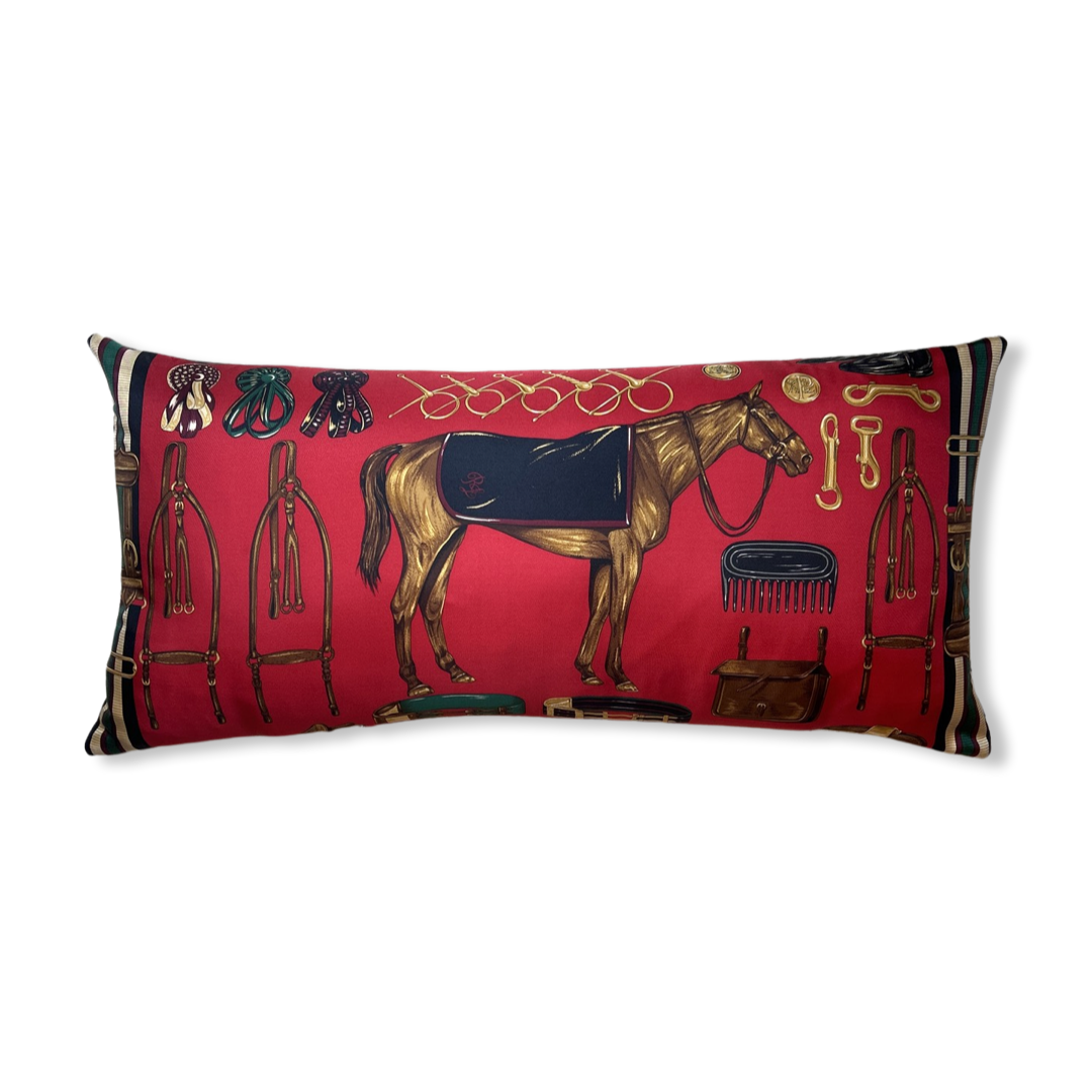 Equestrian Red Vintage Silk Scarf Pillows