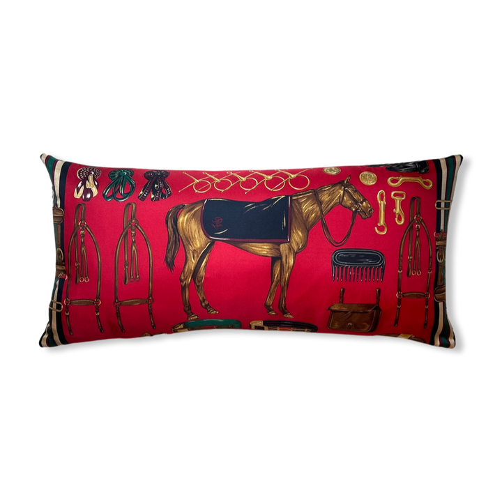 Equestrian Red Vintage Silk Scarf Pillows