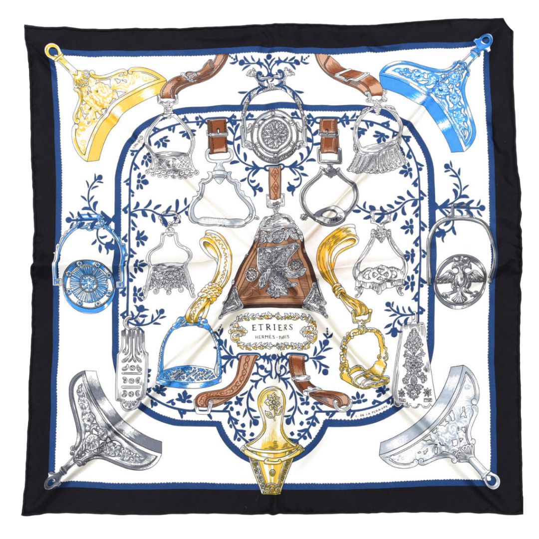 Etriers Noir Framed Vintage Silk Scarf 20"