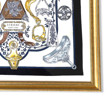 Etriers Noir Framed Vintage Silk Scarf 20"